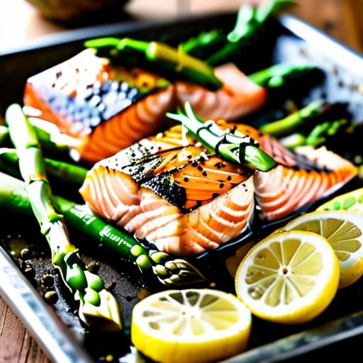 Lemon-Garlic Salmon and Asparagus sheet pan meal.