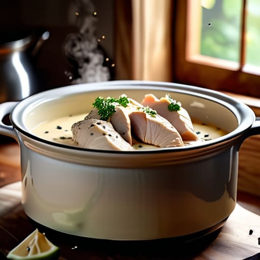 Creamy Garlic Chicken Pasta Base in slow cooker.