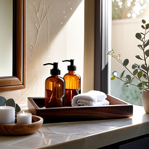 Peaceful bathroom organization for morning routines.