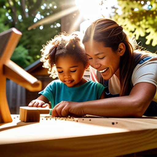 Family learning how to build a birdhouse.