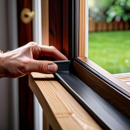 Person weatherstripping a door to save energy.