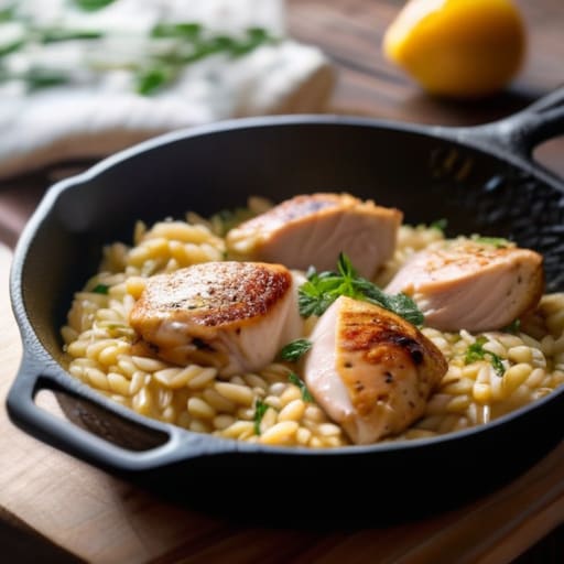 Creamy Lemon Garlic Chicken and Orzo.